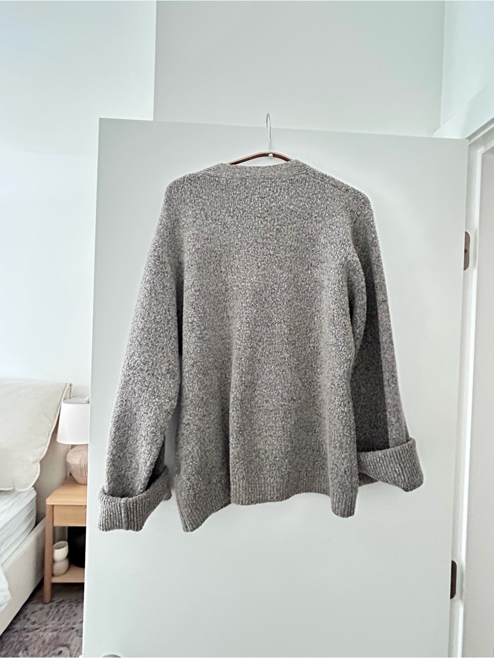 Line Knitwear Cozy Gray Nubby Tortoise Button Knit Cardigan Sweater Sz Large - Picture 2 of 5